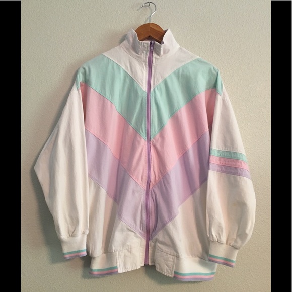 Jackets & Blazers - Vintage Pink & White 90’s Zip Up Jacket Size Lg